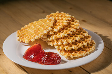 round belgian waffles on plate
