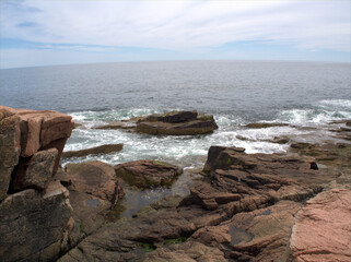 view of Maine sea waves and fantastic rock at Maine, United States