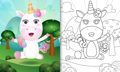 Obraz na płótnie Canvas coloring book for kids with a cute unicorn character illustration