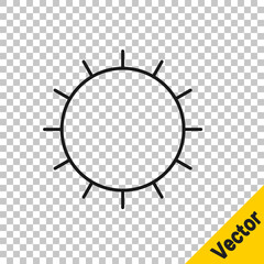 Black line Sun icon isolated on transparent background. Summer symbol. Good sunny day. Vector.