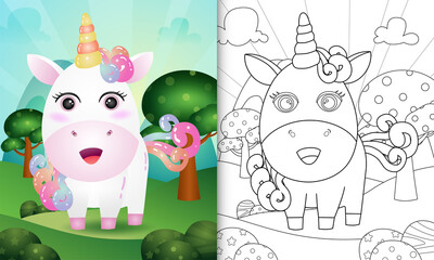 Obraz na płótnie Canvas coloring book for kids with a cute unicorn character illustration