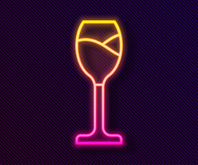 Glowing neon line Wine glass icon isolated on black background. Wineglass icon. Goblet symbol. Glassware sign. Happy Easter. Vector.