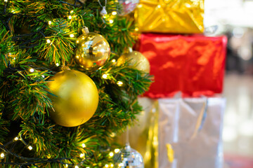 Christmas ball ornament decorate on pine tree