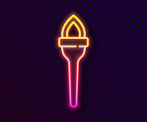 Glowing neon line Torch flame icon isolated on black background. Symbol fire hot, flame power, flaming and heat. Vector.