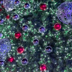 Obraz na płótnie Canvas Christmas tree with decorations, Christmas background with balls