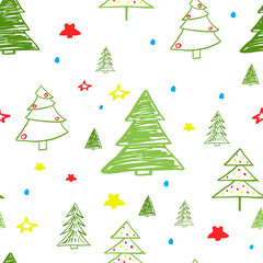 Seamless pattern. Christmas background with decorative Christmas trees. Vector
