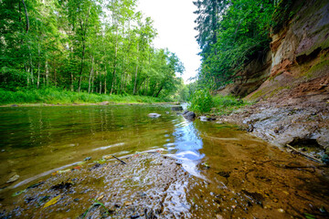 sandstone cliffs on the river Amata in Latvia