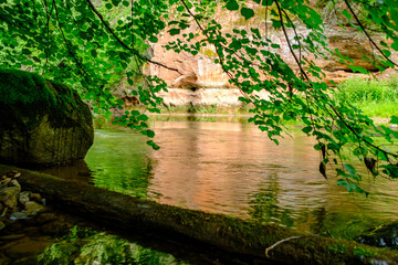 sandstone cliffs on the river Amata in Latvia