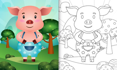 Obraz na płótnie Canvas coloring book for kids with a cute pig character illustration