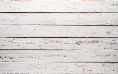 Obraz na płótnie Canvas White texture of vintage wooden planks table background top view