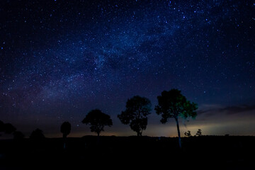 Naklejka na ściany i meble Panorama blue night sky milky way and star on dark background.selection focus.amazing
