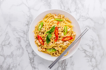 Stir fry chicken spaghetti Asian style
