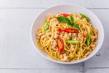 Stir fry chicken spaghetti Asian style