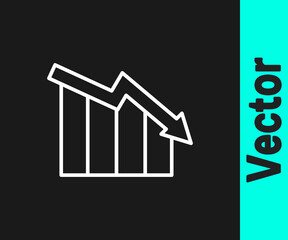 White line Financial growth decrease icon isolated on black background. Increasing revenue. Vector.
