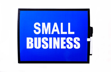 On a blue background a white inscription SMALL BUSINESS