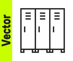 Black line Locker or changing room for hockey, football, basketball team or workers icon isolated on white background. Vector.