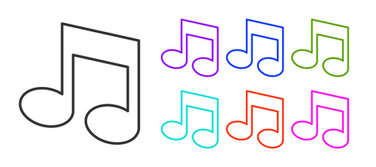 Black line Music note, tone icon isolated on white background. Set icons colorful. Vector.