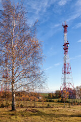 Telecommunication tower with antennas in the sky