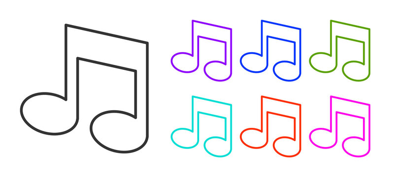 Black line Music note, tone icon isolated on white background. Set icons colorful. Vector.