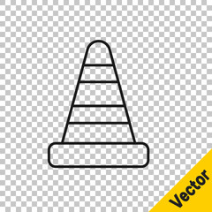 Black line Traffic cone icon isolated on transparent background. Vector.