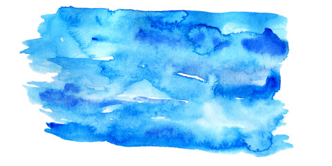 Watercolor texture on paper close-up background in blue, Frosty winter background