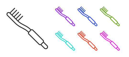 Black line Toothbrush icon isolated on white background. Set icons colorful. Vector.