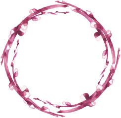Watercolor wreath of pussy willow branches. Perfect for printing, textile, web design, various souvenirs, scrapbooking and other creative projects.