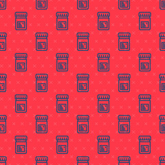 Blue line Biologically active additives icon isolated seamless pattern on red background. Vector.