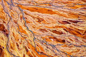 Environmental pollution from the extraction of copper ore and copper pyrite. View from above. Dead...