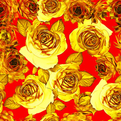 Cactuses and rose flowers seamless pattern.