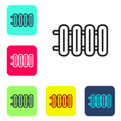 Black line Heating radiator icon isolated on white background. Set icons in color square buttons. Vector.