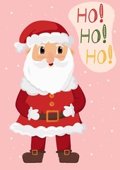 Modern Christmas card flat stylish design. Christmas greeting card with isolated Santa and lettering