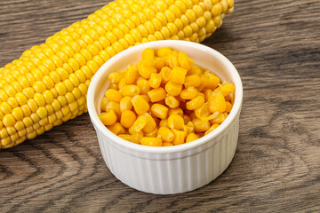 Sweet yellow corn in the bowl