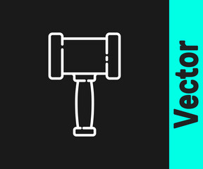 White line Judge gavel icon isolated on black background. Gavel for adjudication of sentences and bills, court, justice. Auction hammer. Vector.