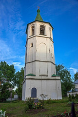 Fototapeta na wymiar Bell tower of St. Demetrius church. City of Novgorod, Russia