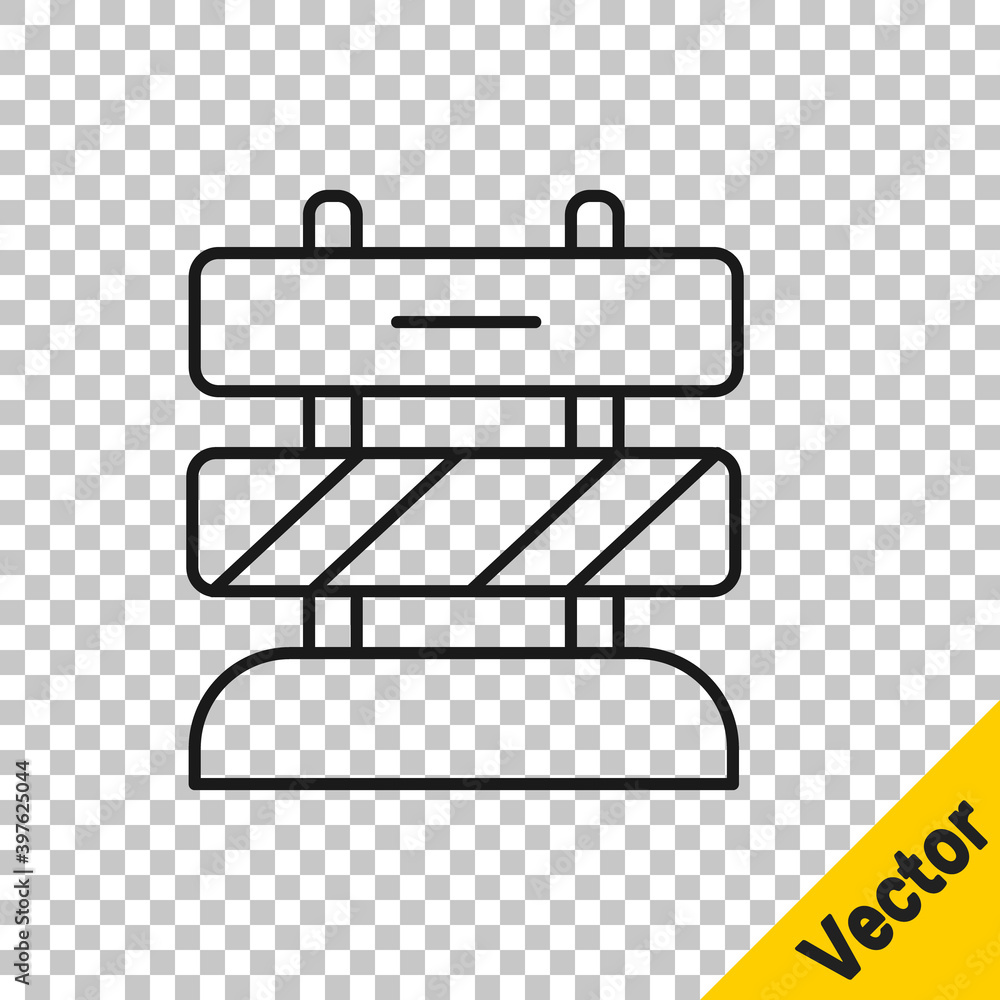 Poster black line end of railway tracks icon isolated on transparent background. stop sign. railroad buffer