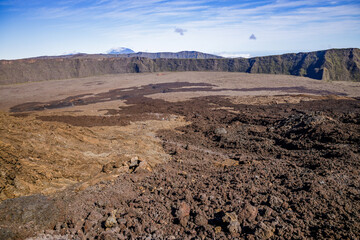 Panoramic view of the Enclos Fouqué, a caldera in Piton de la Fournaise on Réunion island