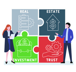 Flat design with people. REIT - Real Estate Investment Trust acronym. business concept background. Vector illustration for website banner, marketing materials, business presentation, online advertisin