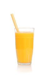 Glass of orange juice smoothie isolated on white