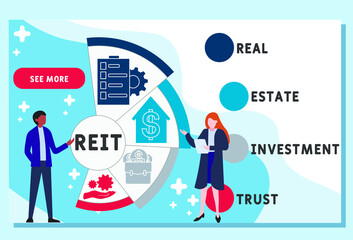 Vector website design template . REIT - Real Estate Investment Trust acronym, business   concept. illustration for website banner, marketing materials, business presentation, online advertising.