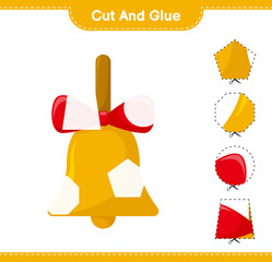 Cut and glue, cut parts of Golden Christmas Bells and glue them. Educational children game, printable worksheet, vector illustration