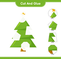 Cut and glue, cut parts of Christmas Tree and glue them. Educational children game, printable worksheet, vector illustration