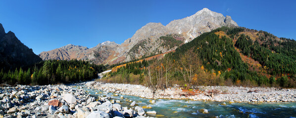 The Dolra river in the fabulous autumn of Svaneti