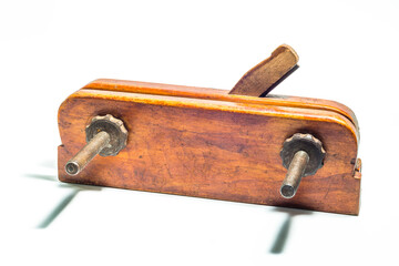 Old vintage wooden jointer Veritas Small Plow Plane isolated on a white background
