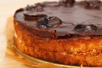 Chocolate Topped Sponge Cake with Prunes and Toffee Sauce