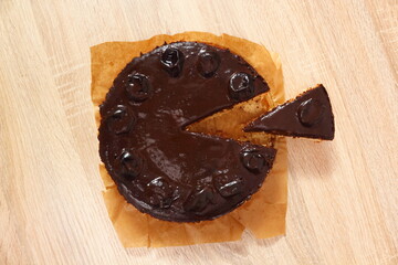 Chocolate Topped Sponge Cake with Prunes and Toffee Sauce