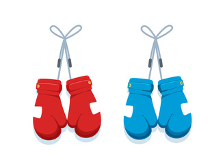 The Hanging Boxing Gloves. Isolated Vector Illustration