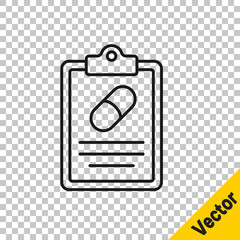 Black line Medical prescription icon isolated on transparent background. Rx form. Recipe medical. Pharmacy or medicine symbol. Vector.