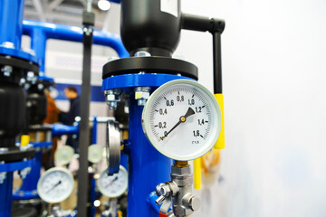 Pressure and temperature sensors on pipes in an industrial boiler room. The lack of water supply to...