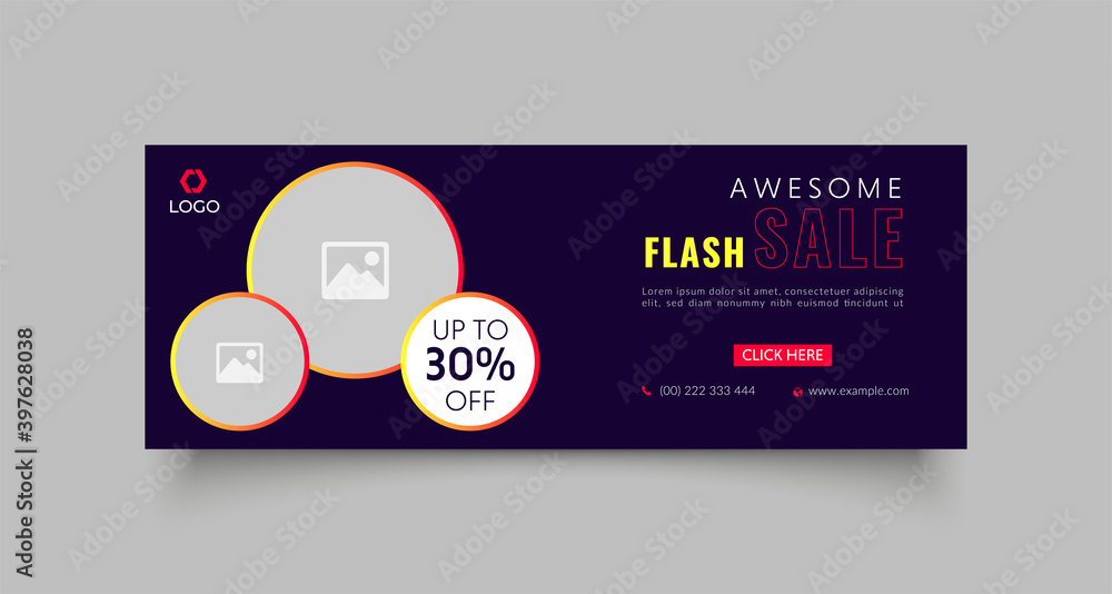 Wall mural flash sale facebook cover page timeline web ad banner template with photo place modern layout dark b